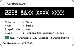 Card Details: 222888