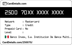 Card Details: 250070