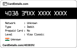 Card Details: 403839