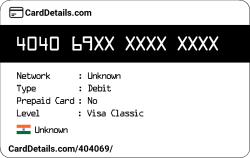 Card Details: 404069