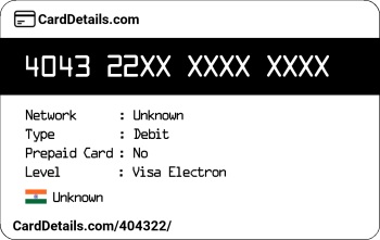 Card Details: 404322