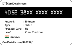 Card Details: 405238