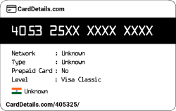 Card Details: 405325