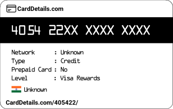 Card Details: 405422