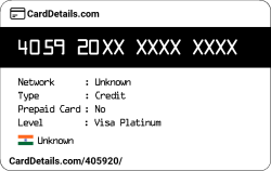 Card Details: 405920