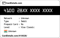 Card Details: 410028