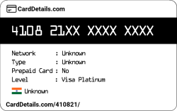 Card Details: 410821