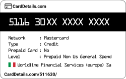 Card Details: 511630