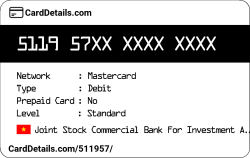 Card Details: 511957
