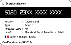 Card Details: 513023