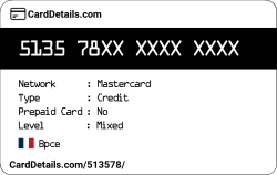 Card Details: 513578