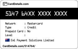 Card Details: 514764
