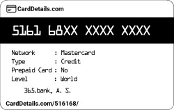 Card Details: 516168