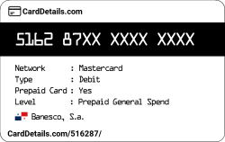 Card Details: 516287