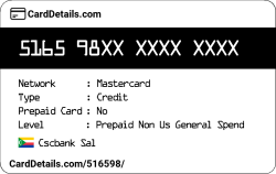 Card Details: 516598