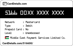 Card Details: 516600