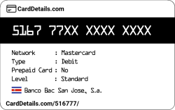 Card Details: 516777