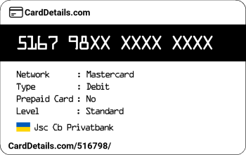 Card Details: 516798