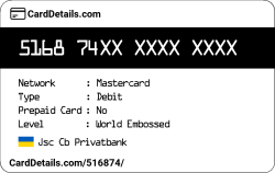 Card Details: 516874