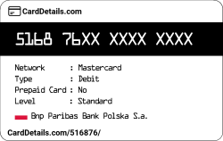 Card Details: 516876