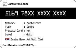 Card Details: 516978
