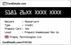 Card Details: 518126