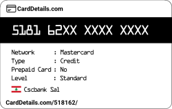Card Details: 518162