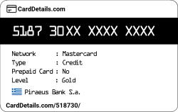 Card Details: 518730