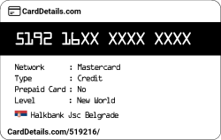 Card Details: 519216
