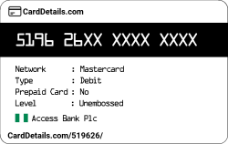 Card Details: 519626