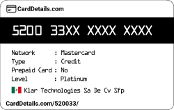 Card Details: 520033