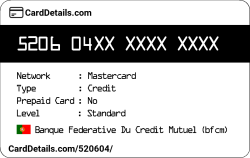 Card Details: 520604