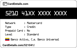 Card Details: 521041