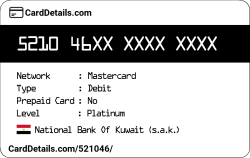 Card Details: 521046