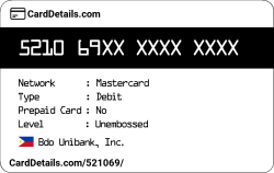 Card Details: 521069