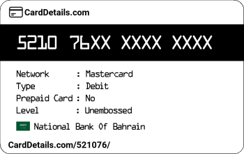Card Details: 521076
