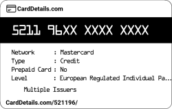 Card Details: 521196