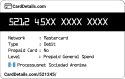 Card Details: 521245