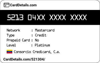 Card Details: 521304