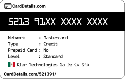 Card Details: 521391