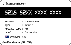 Card Details: 521552