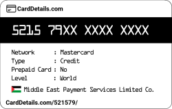 Card Details: 521579