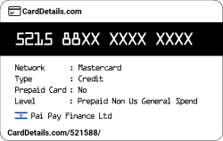 Card Details: 521588