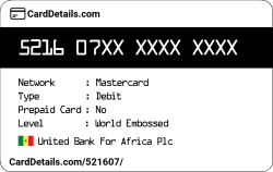 Card Details: 521607