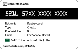 Card Details: 521657
