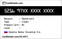 Card Details: 521697