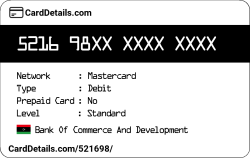 Card Details: 521698