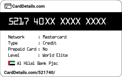 Card Details: 521740