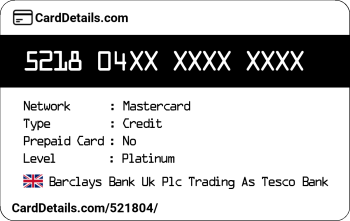 Card Details: 521804
