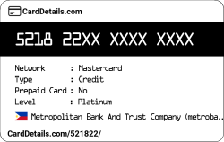Card Details: 521822